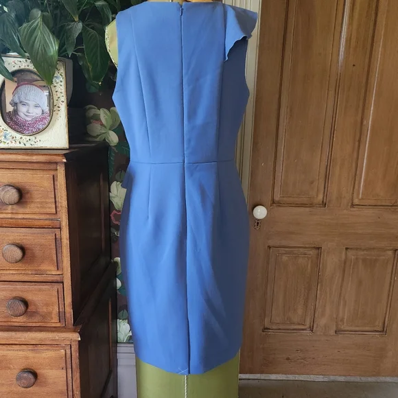 Ann Taylor Blue Ruffle Sheath Dress | Size 10 | Sleeveless V-Neck | Career Work - Picture 5 of 13
